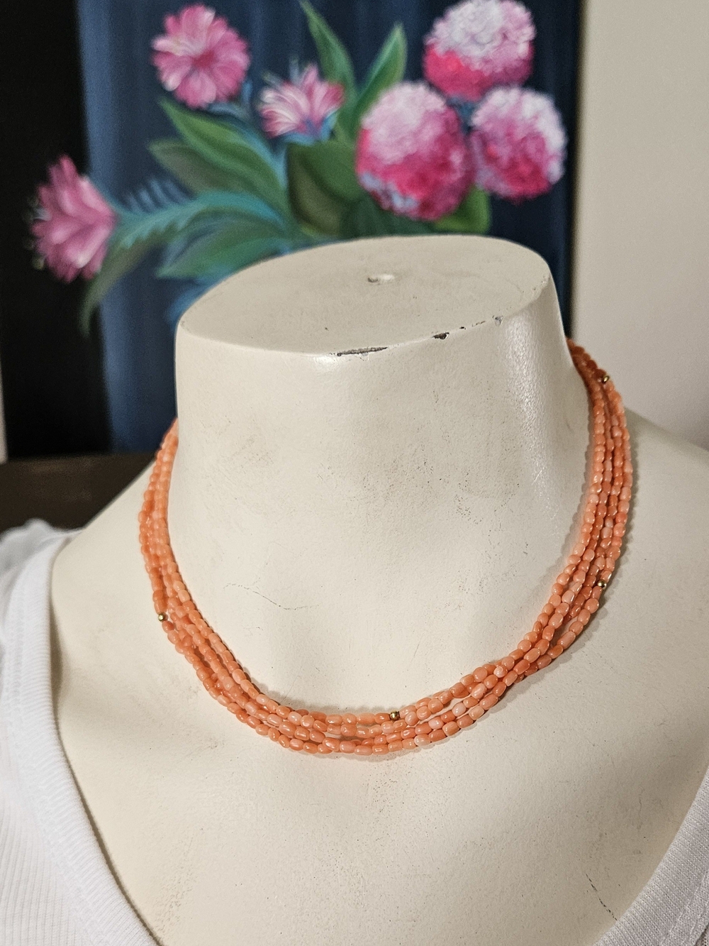 Vintage 4 Strand 16" Coral and 14K Gold Neclace